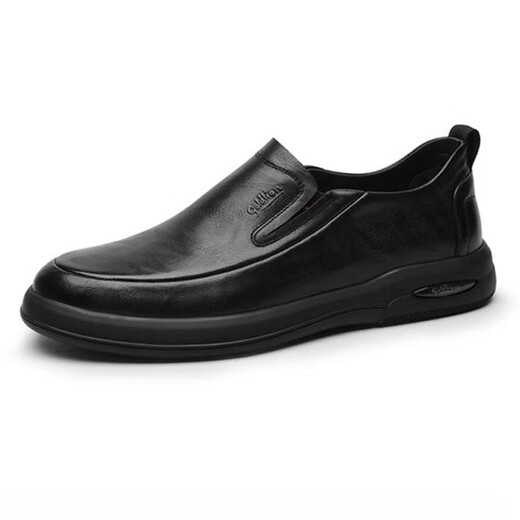 Goldlion Men's Shoes Spring Breathable Business Casual Leather Shoes Men's Slip-on Soft Leather Soft Sole Genuine Leather Low-top Sports Sneakers Black Slip-on 40
