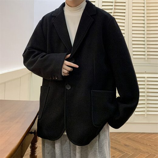 Wu Quanwan blazer men's autumn and winter loose casual suit Korean style trendy and versatile student plus fat and cotton fat jacket A141-N6169 black plus velvet M (90-110Jin Jin equals 0.5 kg)