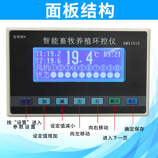 Breeding LCD temperature control instrument fan water curtain fully automatic intelligent constant temperature environmental control switch chicken shed temperature controller 1910B power outage alarm variable speed