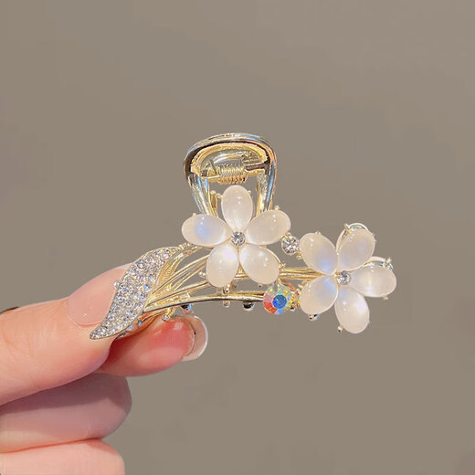 乐喵（LEMIAO）感气质猫眼石花朵抓夹女后脑勺半扎发夹鲨鱼夹子中号顶夹头饰 A683-2一朵花抓夹B01-202