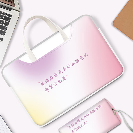 三色猫渐变ins风电脑包女生手提包适用苹果macbook15.6联想air1 W3882紫色蝴蝶[皮革手提袋+可 12英寸
