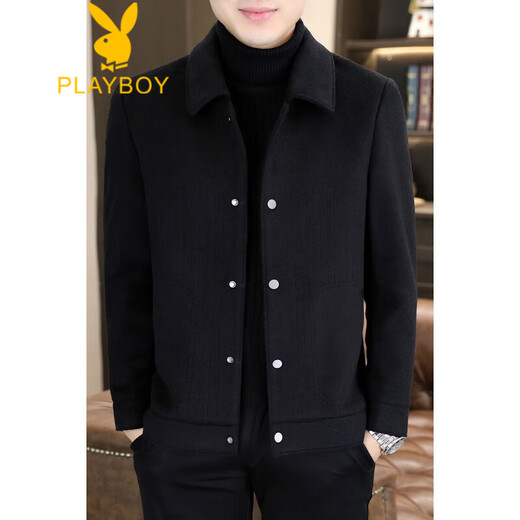 花花公子（PLAYBOY）外套男秋冬季短款羊毛呢子外套冬装男装加厚休闲毛呢男士翻领夹克 8288灰色 XL 120-135斤
