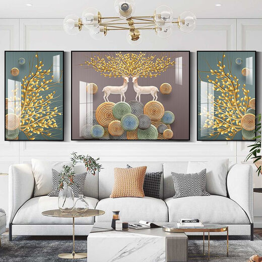 Lingtong Fakai Fulu Wohnzimmer Dekoration Malerei Einfaches modernes Dreifachhänge Malmalerei Wandmalerei Europäisches Luxus-Sofa Hintergrund Wandmalerei 15269-1-2-3nx Schwarzer Rahmen*] 40*60 Seite 80*60 Kristalloberfläche