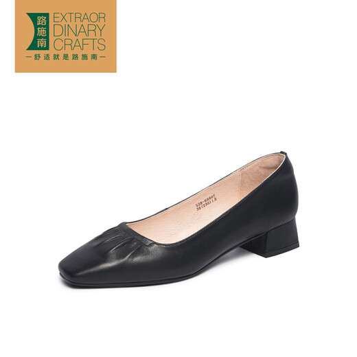 Lu Shinan Black Travail Chaussures pour femmes au printemps et automne Nouveaux talons épais chaussures simples de mouton Solide confortable Chaussures de travail rétro à talon intermédiaire