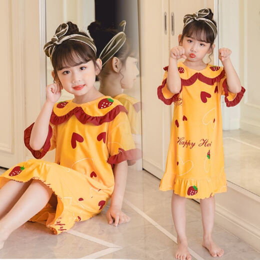 Hu Zi Bird Night Night Night Vestido de manga corta Color sólido Algodón Summer Grandante Medium Girl Home Clothing H Sofa de frijoles cortos 110 Altura de 12 casos-12048Jin [Jin equivale a 0.5 kg]