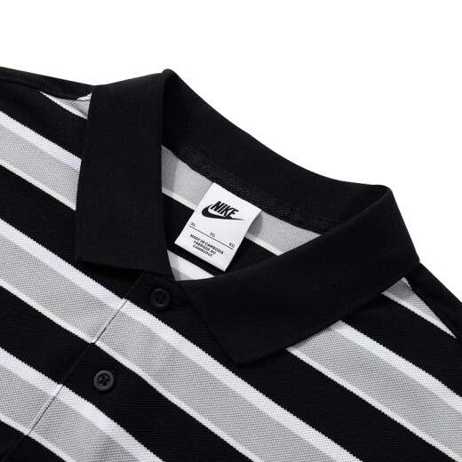 Nike (Nike) Camiseta Sitio web oficial de los hombres Summer Summer Nuevo solapa informal Camisa de algodón transpirable Sportswear FN3897-010/algodón/franja en blanco y negro (165/84a)