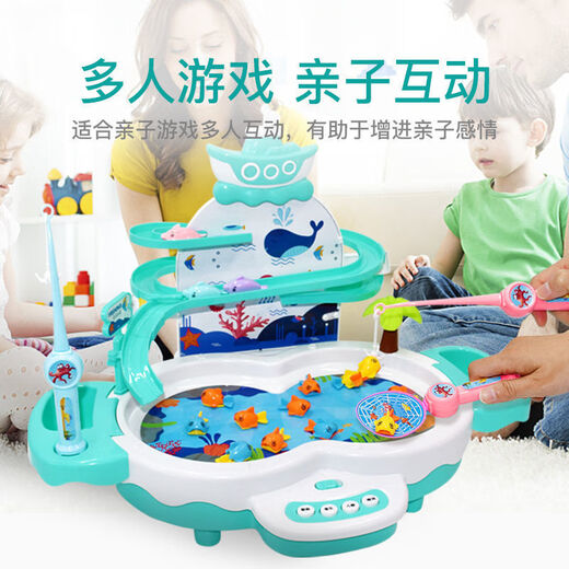 Katio Electric Diaoyutai Toy Children's Early Education Baby One to Two Years Old Birthday Gift for 3 Boys and 6 Girls Battery Version Green Penguin Climbing Staircase Collection Order on the Day Bring 10 More Fish/Writable Greeting Cards