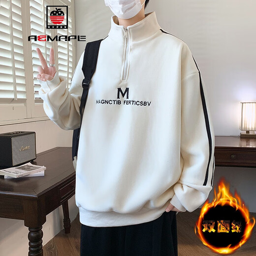 AEMAPE Herbst- und Winter-Sweatshirt mit Samtverdickung für Jungen, Teenager, Schüler der Mittelstufe, Halb-Rollkragenmantel, warme Oberteile für ältere Kinder R686 Schwarz L 115Jin Jin entspricht 0,5 kg oder weniger