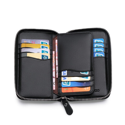 Kaiser Paul Ultra-dünner einfacher und modischer Kartenbeutel für Herren-Multi-Karten-Lederkartenbeutel für Herren-Kartenclip-Lederhülle Black Cross Muster/16 Karte/4 Sandwich