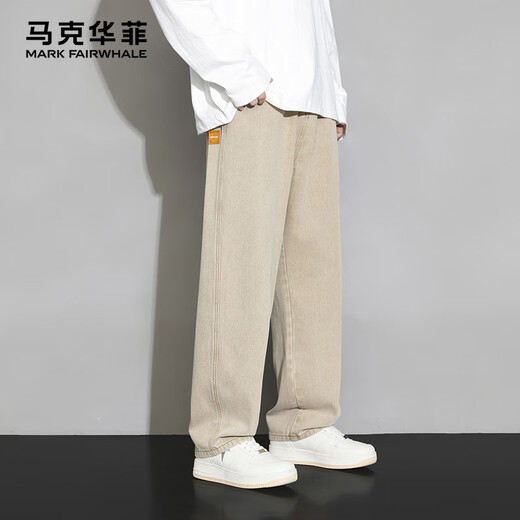 Mark Huafei trendy brand jeans for men in autumn and winter new straight-cut plus velvet thickened wide-leg scimitar versatile casual loose pants