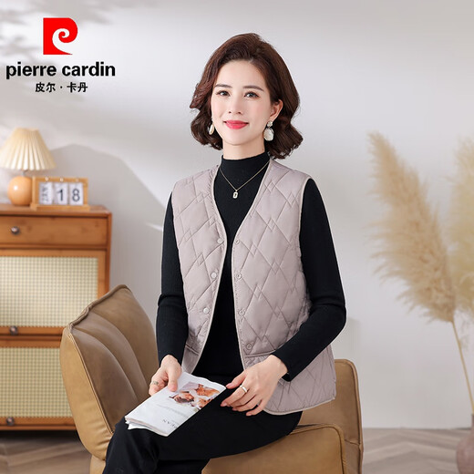 Pierre Cardin Western Style Mom Lightweight Down Jacket Vest Middle-aged and Elderly Ladies Loose Warm Outer Wearing Vest Vest Young Brown 4XL (Recommended 110-125Jin Jin is equal to 0.5kg)