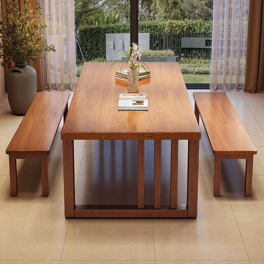 GIVANSH New Chinese Dining Table Home Dining Table Chair Combination Simple Living Room Large Board Reading Table Workbench Integrated Solid Wood Desk CR9901# Walnut Color Single Table 140x80x75cm