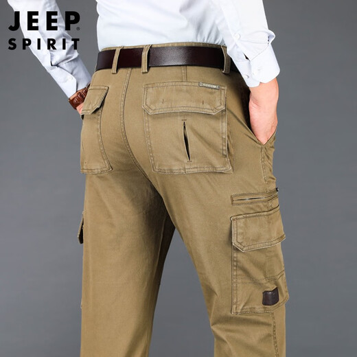 JEEP/吉普工装裤男直筒宽松多口袋休闲裤男式春夏薄款棉户外多兜裤子秋冬厚款大码男装军旅长裤 A9923深蓝色（厚款） 30（腰围2.3尺）