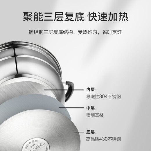 SUPOR steamer Zhenweixian 304 stainless steel three-layer double bottom 26cm fish steamer soup pot steamer EZ26BS10