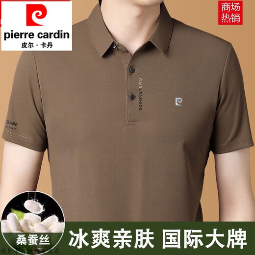Pier Cardin Marke Mulberry Silk Traaceless Drop kurzärmelig T-Shirt für Herren Sommer dünne Revers-Polo-Basis-Hemd-Mode-Top, 17088a Vorschlag 115-135jin [Jin ist 0,5 kg]