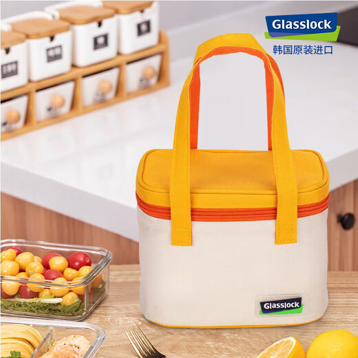 
Glasslock imported heat-resistant tempered glass fresh-keeping box microwave-heated lunch box commuter bag 2-piece set of rectangular 480ml + rectangular 695ml + beige bag