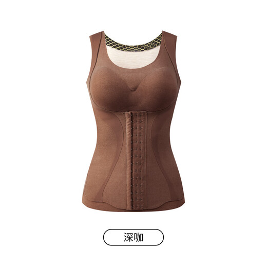 Modal thermal vest for women with chest pads, wool and silk, body shaping, breasted, tummy control, heating bottoming shirt, underwear, vest, autumn and winter, dark coffee color L 100-120Jin Jin equals 0.5 kg