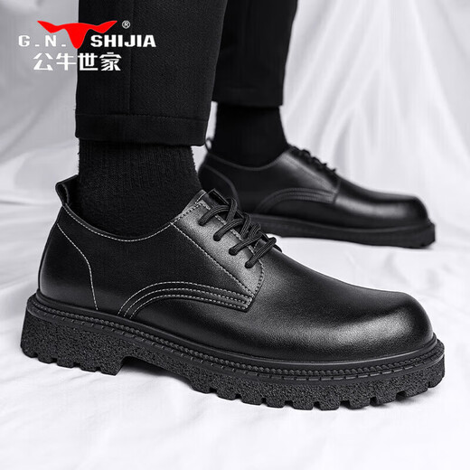 Bull Family Men's Shoes Casual Leather Shoes Men's Martin Boots British Trend Versatile Old Big Toe Work Shoes Men Black 42