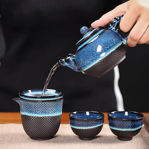 Langting Yafang high-end tea set set for home use ceramic tea bowl tea cup office reception Kung Fu tea set starry sky teapot 16 heads gift box 1 piece