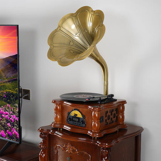 BLACKNOTE Jinmo gramophone Chinese-style vinyl record player antique streaming sound machine large speaker solid wood retro record player Bluetooth D96 small fat speaker 42cm plug-in model + genuine vinyl record