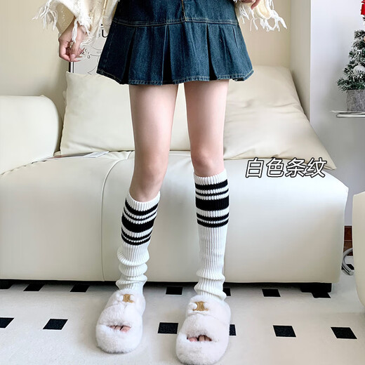 Wanshang autumn and winter retro striped knitted pile socks women's jk leggings pile socks slimming straight knitted socks gray one size