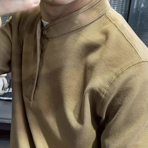 Kuraishi Kazuki trendy American Henry collar long-sleeved T-shirt for men 2025 new spring and autumn high-quality handsome casual bottoming sweatshirt mustard yellow XL