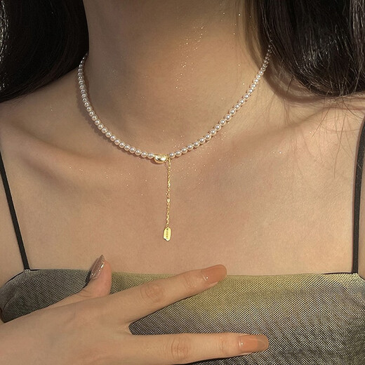 Gin Chie Imitation Pearl Necklace for Women 2025 New Broken Silver Pendant Jewelry Valentine's Day Birthday Gift for Girlfriend Acacia Pearl Necklace/Beads Exquisite Gift Box