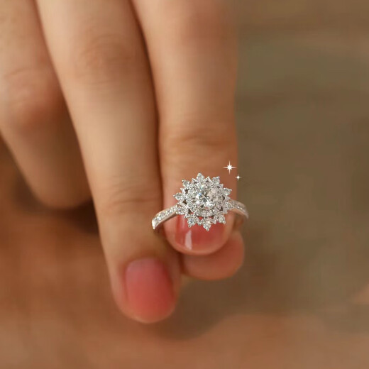 EothPT950 platinum flower moissanite diamond ring for girls platinum live Valentine's Day birthday gift for girlfriend PT950 platinum one carat moissanite ring + certificate