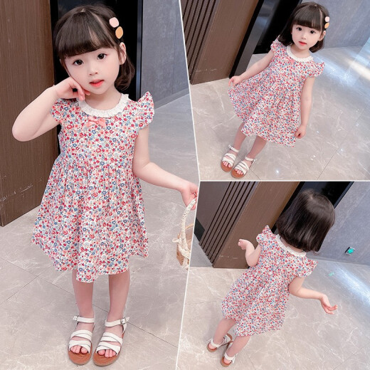 Children's clothing with Jubilee Rabbit, girls' dresses, summer dresses, children's skirts, baby girl's clothes, summer princess dresses, toddlers, summer styles for little girls 1-7 years old, Korean style short-sleeved skirts, pink 130 size, recommended height 115-125cm