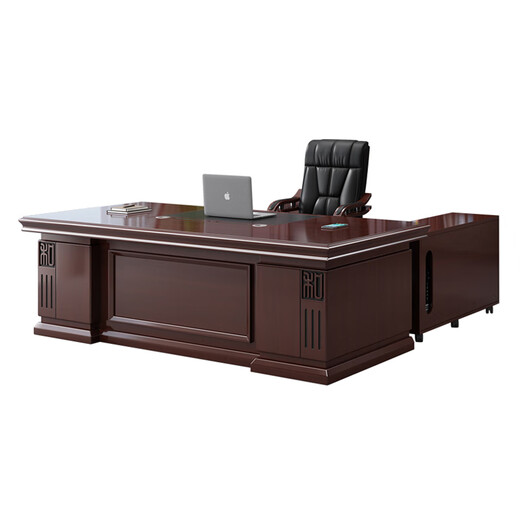 Miafei Boss Desk Modern Simple Straight Side Office Desk President Desk New Chinese Style Office Desk and Chair Single Office Furniture Combination 2 Meter Desk + Double Cabinet + Boss Chair + 4 Door Bookcase