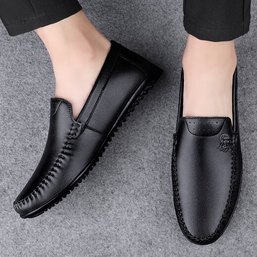 Old man's head 2025 new business casual beanie shoes for men and dad, comfortable one-step genuine leather soft sole non-slip high-end leather shoes black 2068 (hot seller) 40