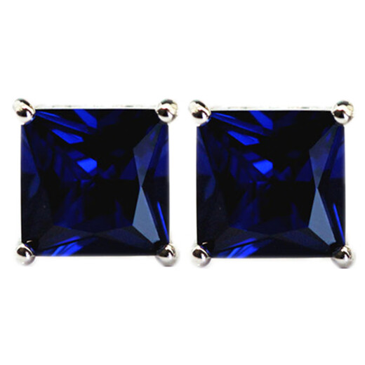 Fat Donglai's same Tanzanite sapphire princess-shaped earrings for women, Korean style, main stone 7X7mm