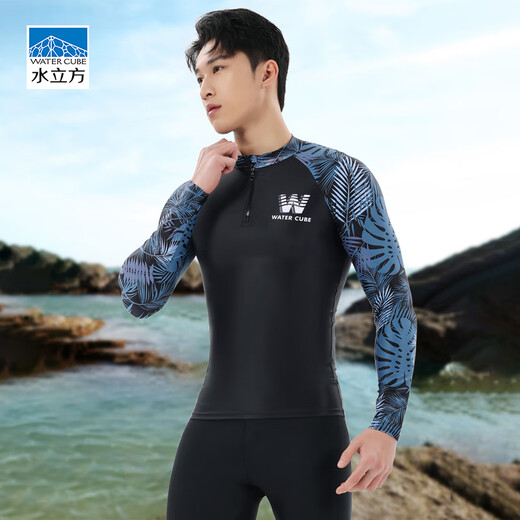 Water Cube Swimsuit Men's Surf Wetsuit Coldproof Long Sleeve Top Swimsuit Quick-Drying Suit Seaside Vacation Black XXL