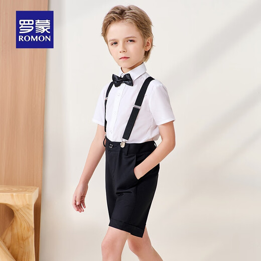 Romon boys dress summer children's graduation performance suit kindergarten overalls flower girl black suit 150