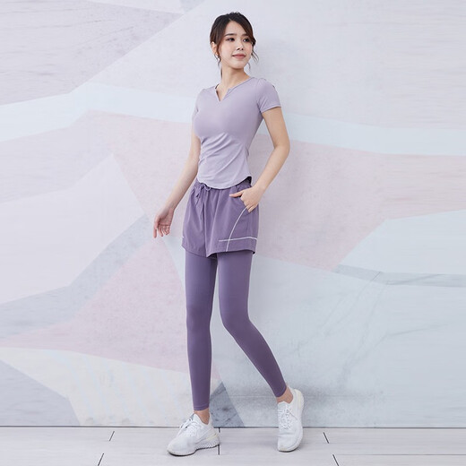 Vansydical sports suit for women running breathable short sleeves and breathable student training fitness yoga suits, lotus purple + cabbage purple five-piece set TC57550 M (women's style recommendation: 95-105Jin [Jin equals 0.5 kg])
