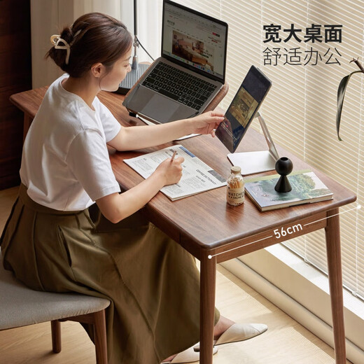 Genji Muyu solid wood desk simple modern study desk North American black walnut computer desk home table North American black walnut 1.0 meters double drawer desk single table