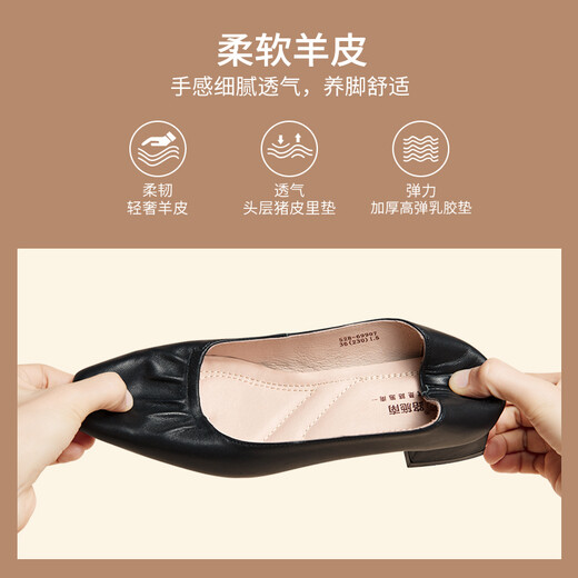 Lu Shinan Black Travail Chaussures pour femmes au printemps et automne Nouveaux talons épais chaussures simples de mouton Solide confortable Chaussures de travail rétro à talon intermédiaire