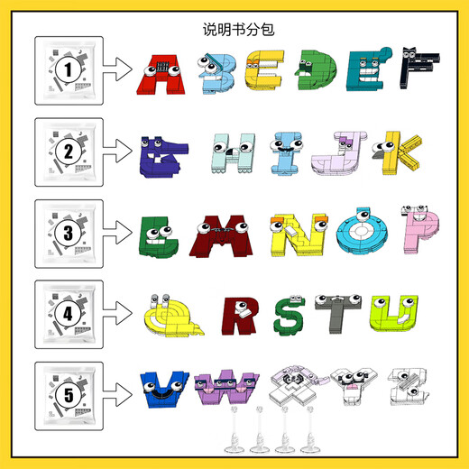 Buchstabe Legende Bausteine Cartoon ABCD-Brief Monster Legende Boy Einfügen Bausteine zusammengebautes Kinderspielzeug digitaler Bausteine (1-10)