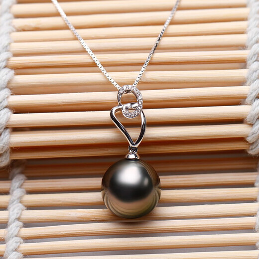 Menbein Pearl black 18K seawater pearl pendant necklace 9-10mm rare extremely bright light Tahiti gift mother black 1