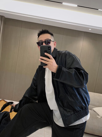 Customized Hello Chicken Spring and Autumn Men's High Quality Lapel Leather Jacket Korean Style Thick Jacket Trendy Motorcycle Leather Jacket Black Thickened M