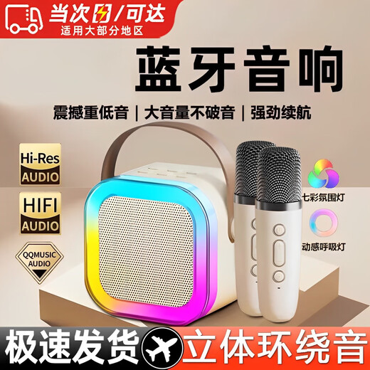 Xuanyou Mikrofon Audio Integriertes Mikrofon Kinderlautsprecher Drahtloses Bluetooth Heimgesang KTV-Set Mini-K-Song-Artefakt Tragbarer Lautsprecher Drahtloser Outdoor-Smart-Mini-Kleinlautsprecher Multifunktionslautsprecher + Mikrofon * 2