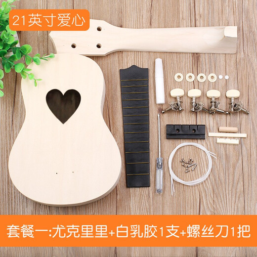 Assemble Ukulele DIY kleine Gitarre handgefertigtes hausgemachtes Materialpaket mit handbemaltem Holzgraffiti 17-Ton-Daumenklavier (ohne Pigmentstift)