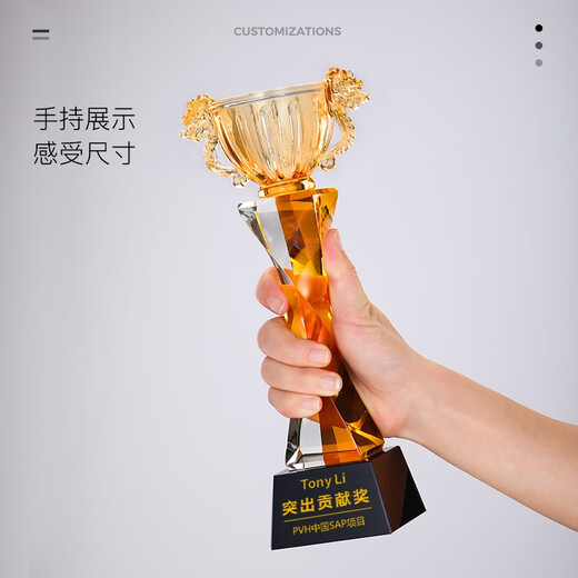 
Dusk Moonlight Trophy Customization Company Annual Meeting Recognizes Outstanding Employees Enterprise Suppliers High-end Artificial Crystal Glass Crown Dealers Partner Medal Team Collaboration Memorial Cup Golden Honor