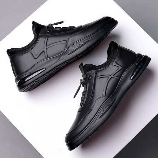 Gonai casual leather shoes men's shoes men's genuine leather business casual shoes breathable cushion inner heightening shoes spring and autumn anti-slip sports shoes black genuine cowhide + online four seasons 43 (265mm)