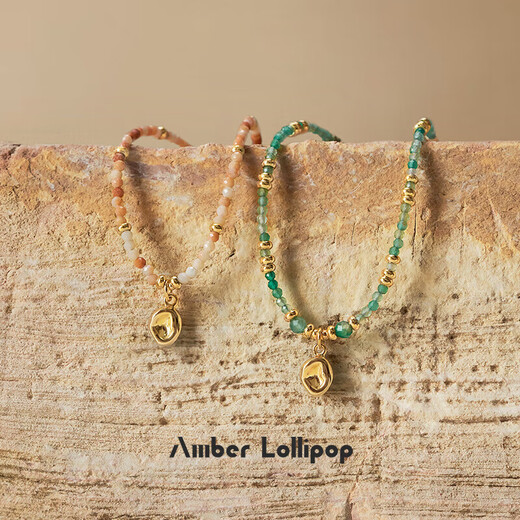 Amber Lollipop Green Agate Necklace Women's Pendant Clavicle Chain Gemstone Necklace Anniversary Birthday Gift for Girlfriend and Wife Green