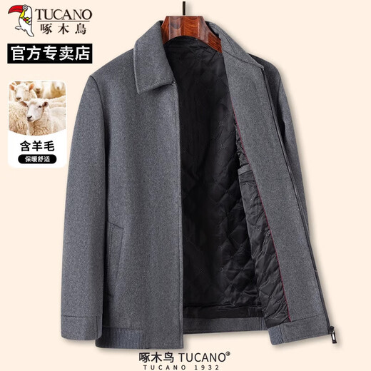 Woodpecker (TUCANO) wool jacket men's new winter casual wool coat middle-aged warm daddy top Navy blue XL 180