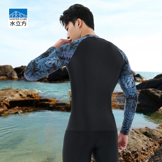 Water Cube Swimsuit Men's Surf Wetsuit Coldproof Long Sleeve Top Swimsuit Quick-Drying Suit Seaside Vacation Black XXL