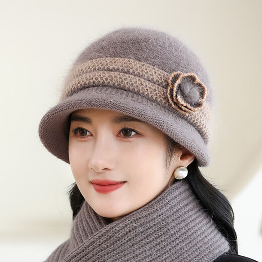 Red Dragonfly Lady's Hat for Middle-aged and Elderly Women Winter Old Man Hat Wool Mother's Hat Winter Knitted Hat for Grandma and Old Lady Rabbit Fur Blended Single Hat W2415 Khaki