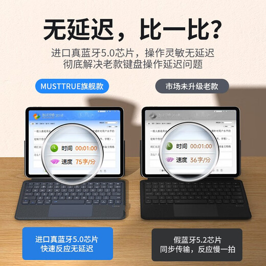 MUSTTRUE Apple iPad Keyboard Case 9th Generation 2021 10.2-inch Magic Bluetooth Keyboard Detachable Magnetic Tablet Case Touch Control Integrated Thin and Light Keyboard + Magnetic Protective Case Suitable for iPad 7/8/9th Generation 10.2-inch