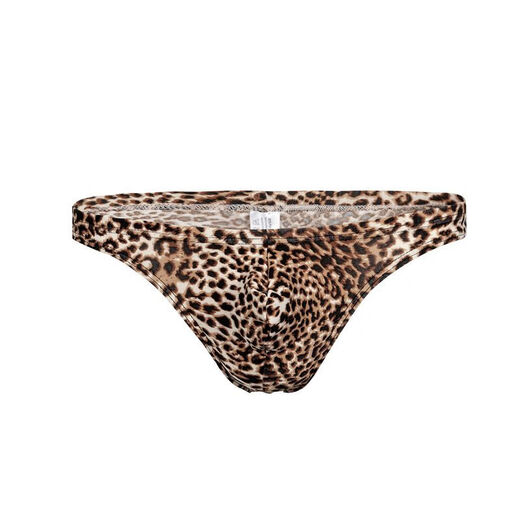 Men's leopard print underwear, men's thong with bulging bag, narrow hem, sexy men's thong, L black